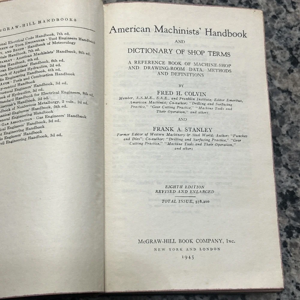 Vtg American Machinists' Handbook 8th Edition Colvin & Stanley